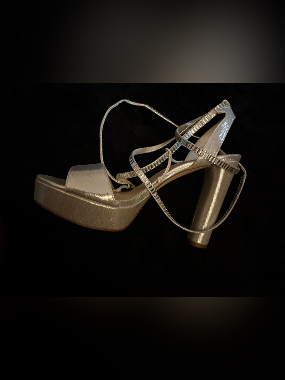 Metallic Silver Platform Strappy Heels